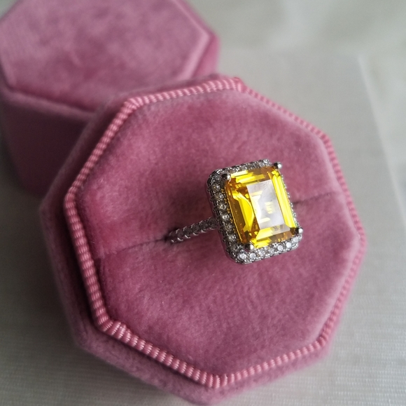 Swarovski Elements 925 Sterling Silver Citrine Yellow Solitaire Ring NEW - Picture 12 of 15